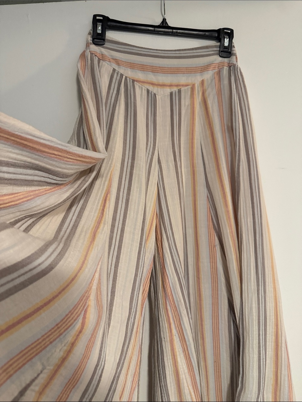 Free People Vertical Striped Circle Skirt in Cream, Gray & Peach - Picture 2 of 3